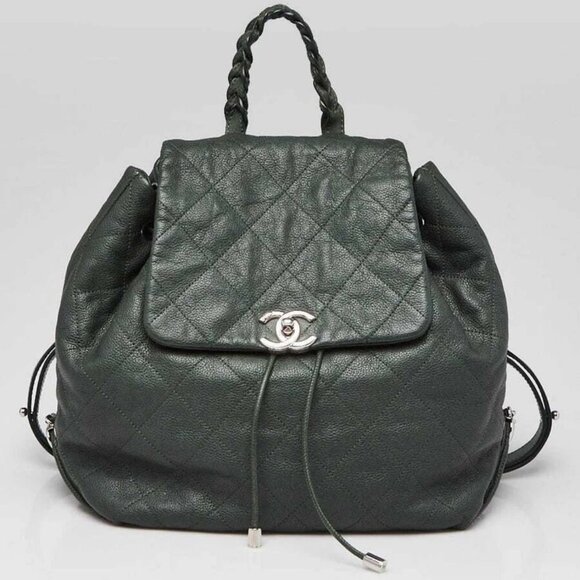 Chanel Dark Green Quilted Leather Caviar Leather Braided with Style Backpack Bag - Picture 1 of 12